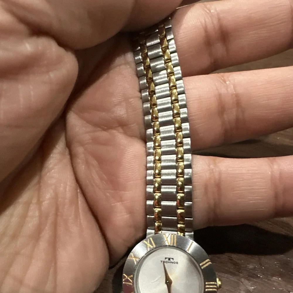 Working Technos 24mm Women's Two Tone Watch Roman‎ Swiss W Date Quartz Fits 6'